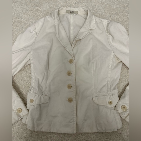 Prada vintage white jean jacket with collar size 46 - Picture 8 of 13